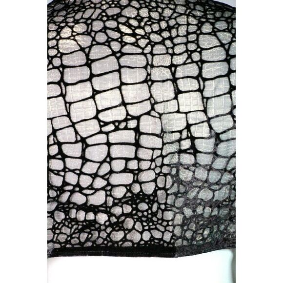 Sz 13"x61" ITALY BLACK GRAY CHIFFON VELOUR SILK BLEND BURNOUT POM POM SCARF (F66 - Picture 4 of 9